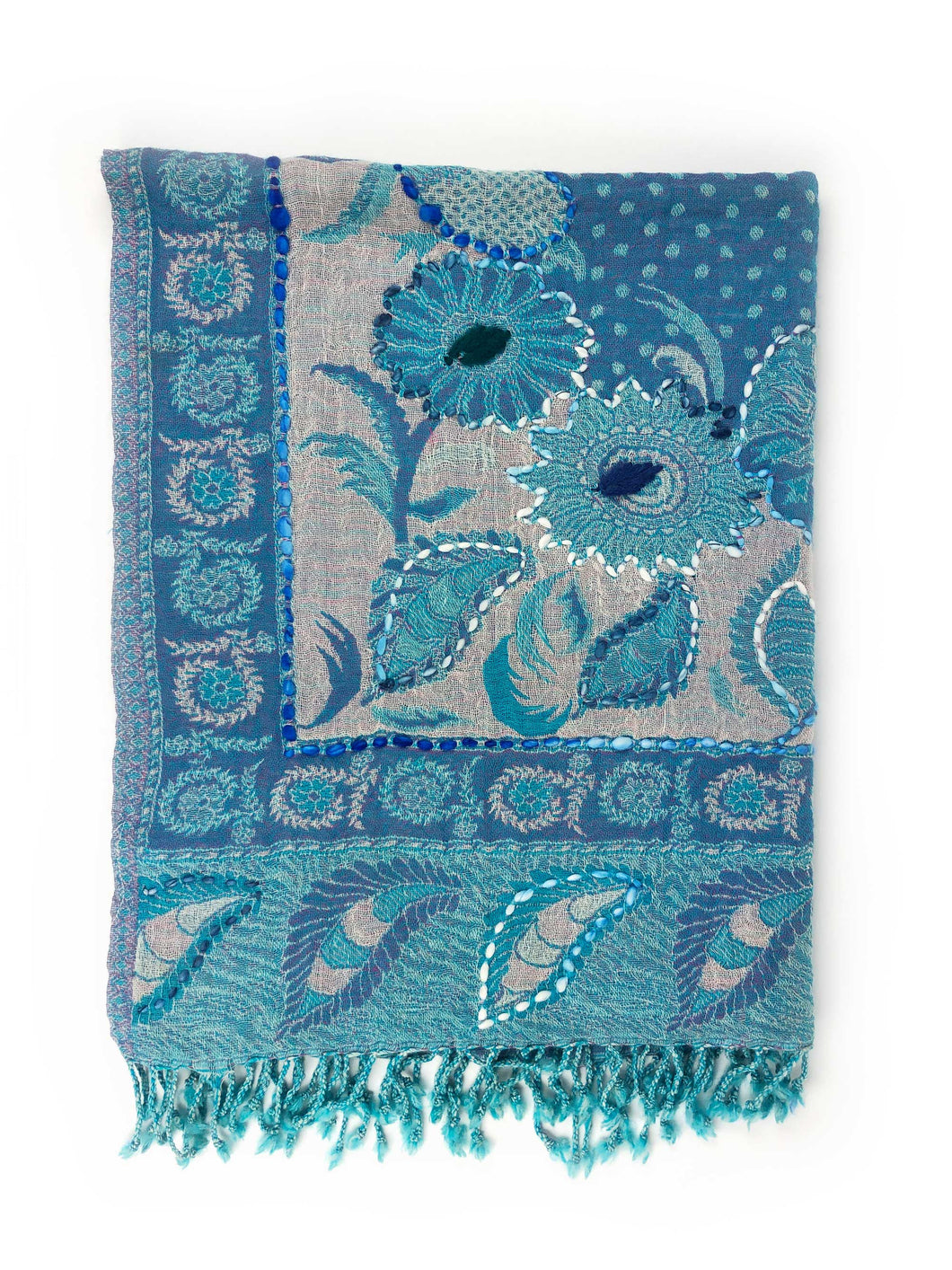 Bestickter Wollschal mit floralen Ornamenten